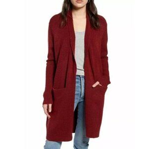 Treasure & Bond Rib Knit Detail Cardigan, Red Grape, M